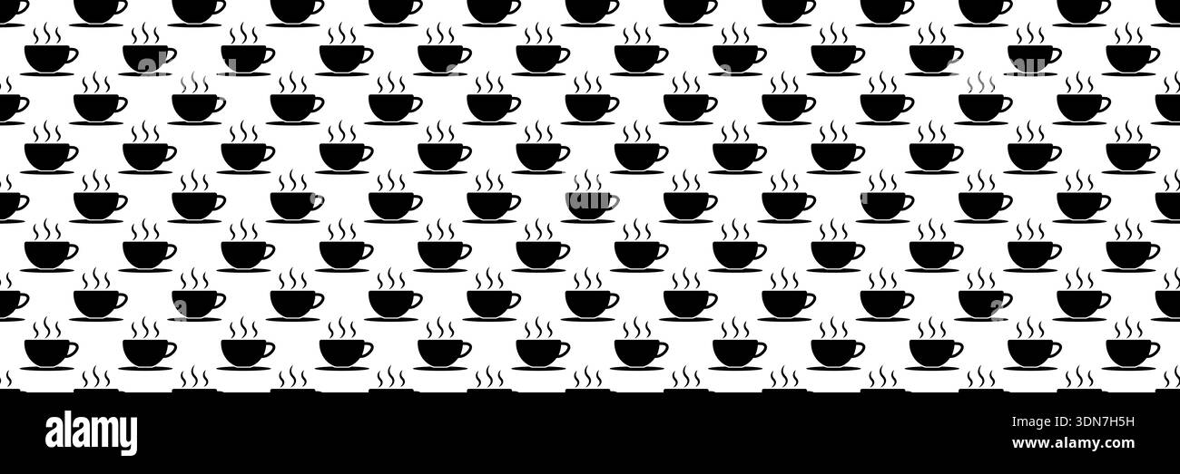tazza di caffè nera calda senza cuciture orizzontale per design e sfondo. Foto Stock