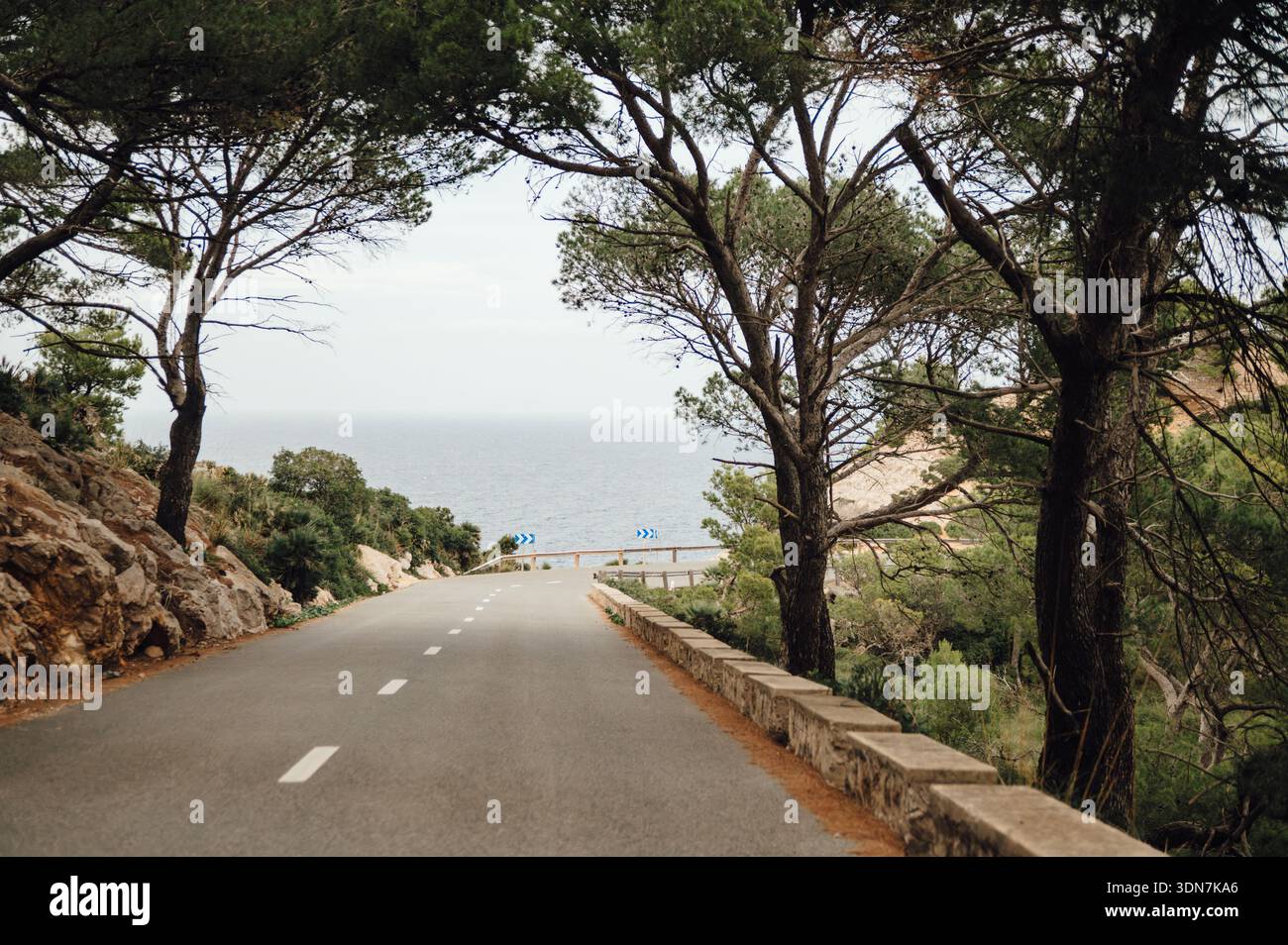 Strada panoramica ma-2210 verso il mare, Cap de Formentor, Maiorca Foto Stock