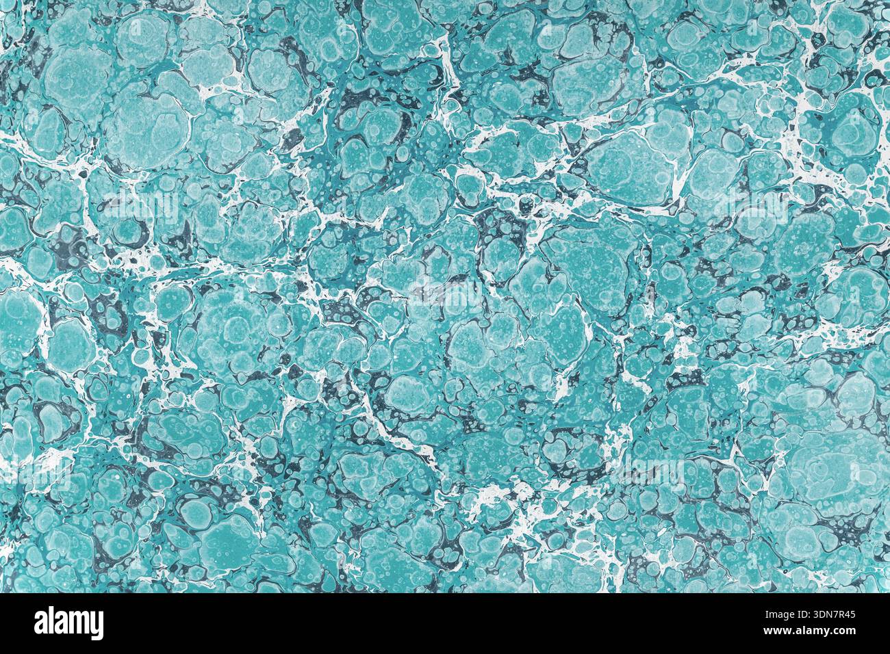 Carta in marmo con motivo a bolle d'aria con colori blu chiaro, bianco e blu scuro Foto Stock