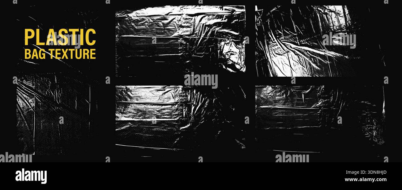 Set texture sacchetto di plastica. Album cd vintage in vinile o effetto sovrapposizione copertina fotografica. Sfondo grunge astratto Illustrazione Vettoriale