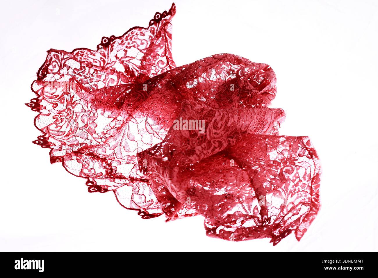 Tessuto in broccato rosso con sfondo bianco. Foto Stock