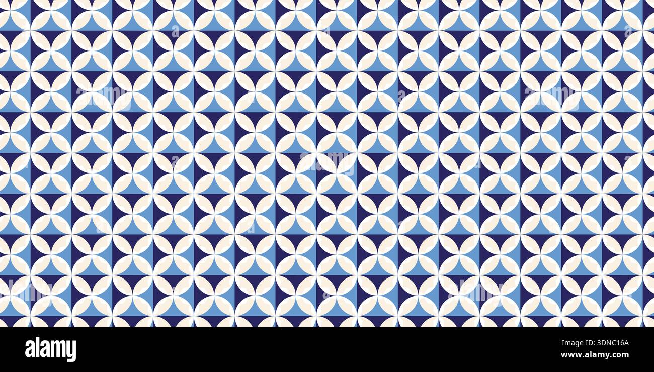 Motivo geometrico a ripetizione senza cuciture realizzato con forme curve a incastro. Illustrazione Vettoriale