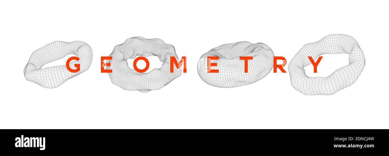 Set di forme toroidali a reticolo deformate. Illustrazione Vettoriale