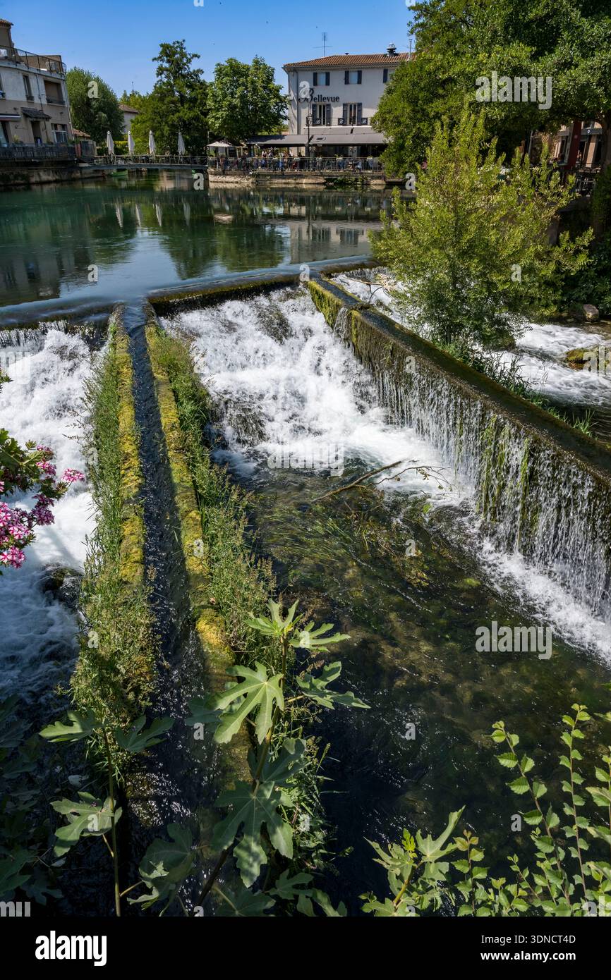 Francia, Vaucluse, l'Isle sur la Sorgue, bacino di Bouigas, ritenzione idrica e canali di collegamento con i vecchi mulini Foto Stock