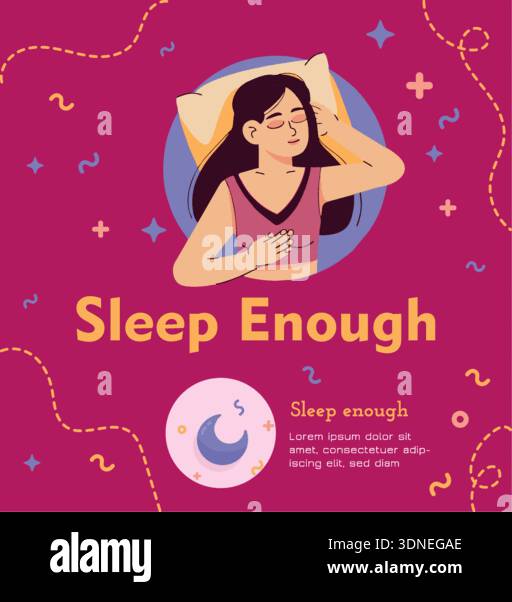 Questa illustrazione grafica evidenzia l'importanza di dormire a sufficienza per il benessere generale. Illustrazione Vettoriale
