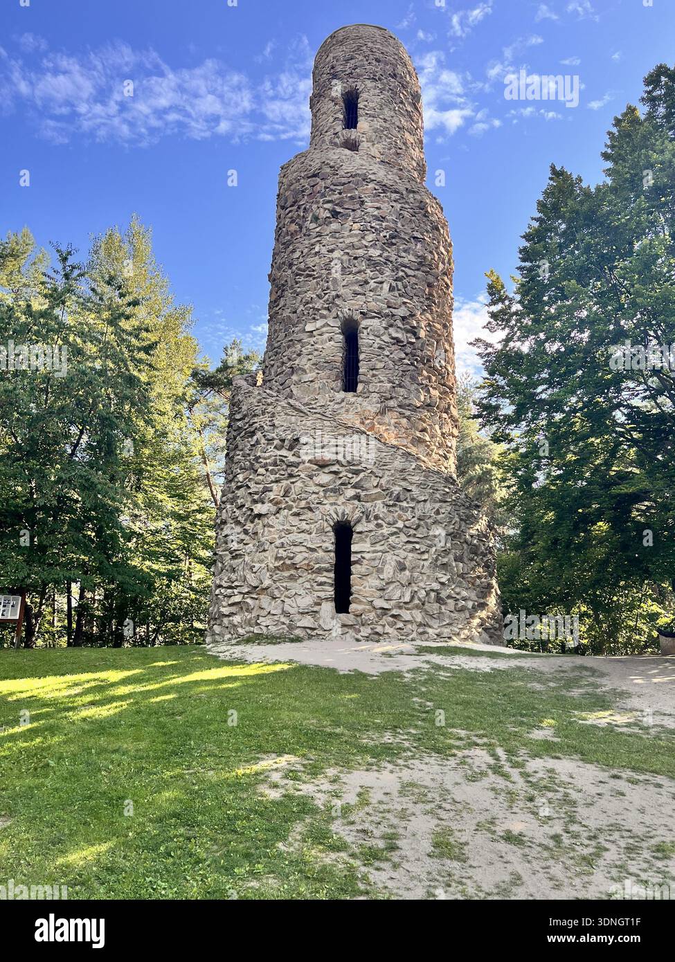 Storica Torre di pietra in un paesaggio paesaggistico della foresta - Immagine stock catturata con smartphone