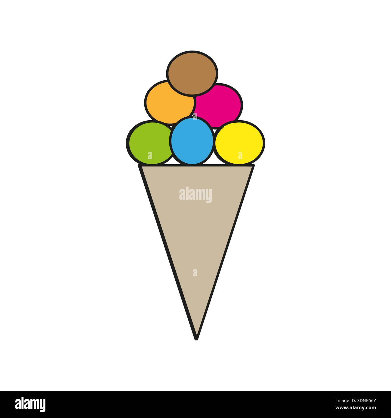 Gelato dolce. Fredda estate Vector. Delizioso cono per waffle. Colorata palla da dessert. Illustrazione Vettoriale