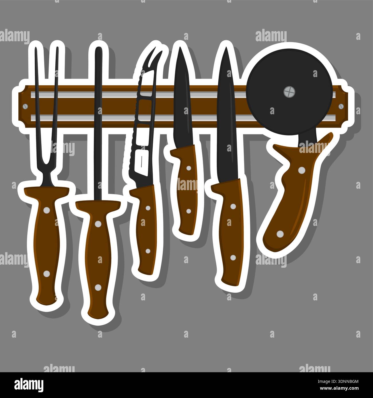 Illustrazione sul tema Set di colori grandi diversi tipi coltello dimensioni diverse per macellaio, modello di coltello kit composto da accessorio di raccolta per macelleria Illustrazione Vettoriale