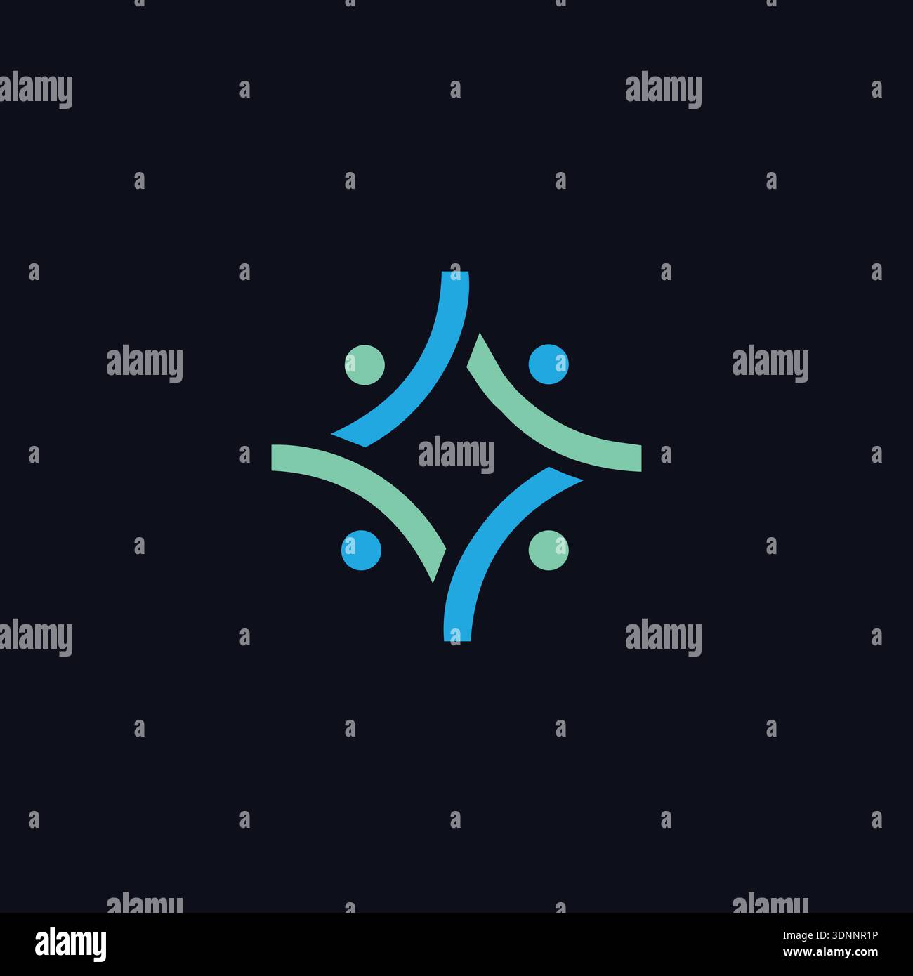 Logo astratto per il lavoro di squadra con forme di connessione per la collaborazione Illustrazione Vettoriale