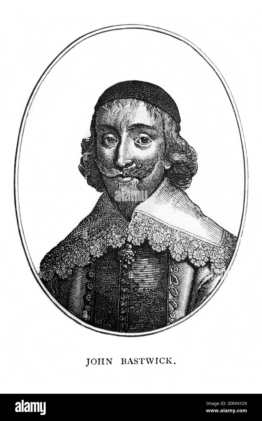 Ritratto di John Bastwick (1593-1654) scrittore puritano e religioso inglese Zealot si fece tagliare le orecchie nel 1637 per scrivere opuscoli ag Foto Stock