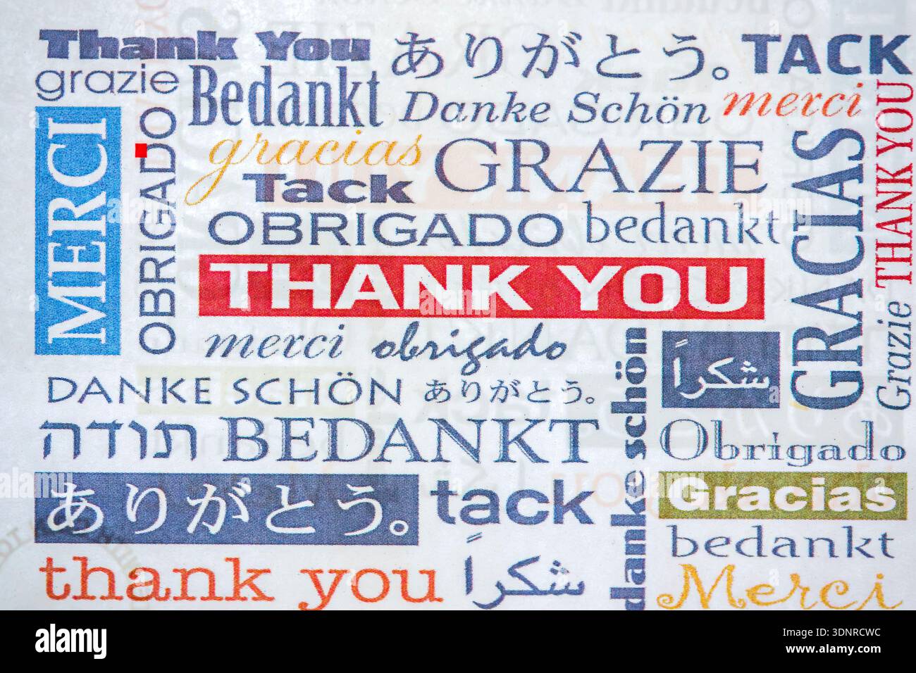 Miami Beach Florida,poster di ringraziamento lingue,collage di testo di ringraziamento,parole multilingue,espressioni di gratitudine,tipografia stampata,layou di grafica Foto Stock