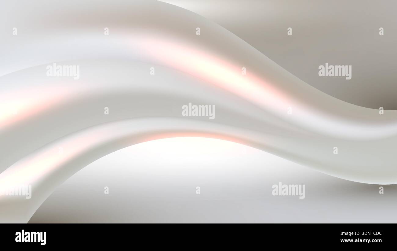 Sfondo a onde fluide 3d astratto con elegante flusso di seta bianco e morbida trama di perle curve minimaliste e una luce rosa delicata per un design moderno e di lusso Illustrazione Vettoriale