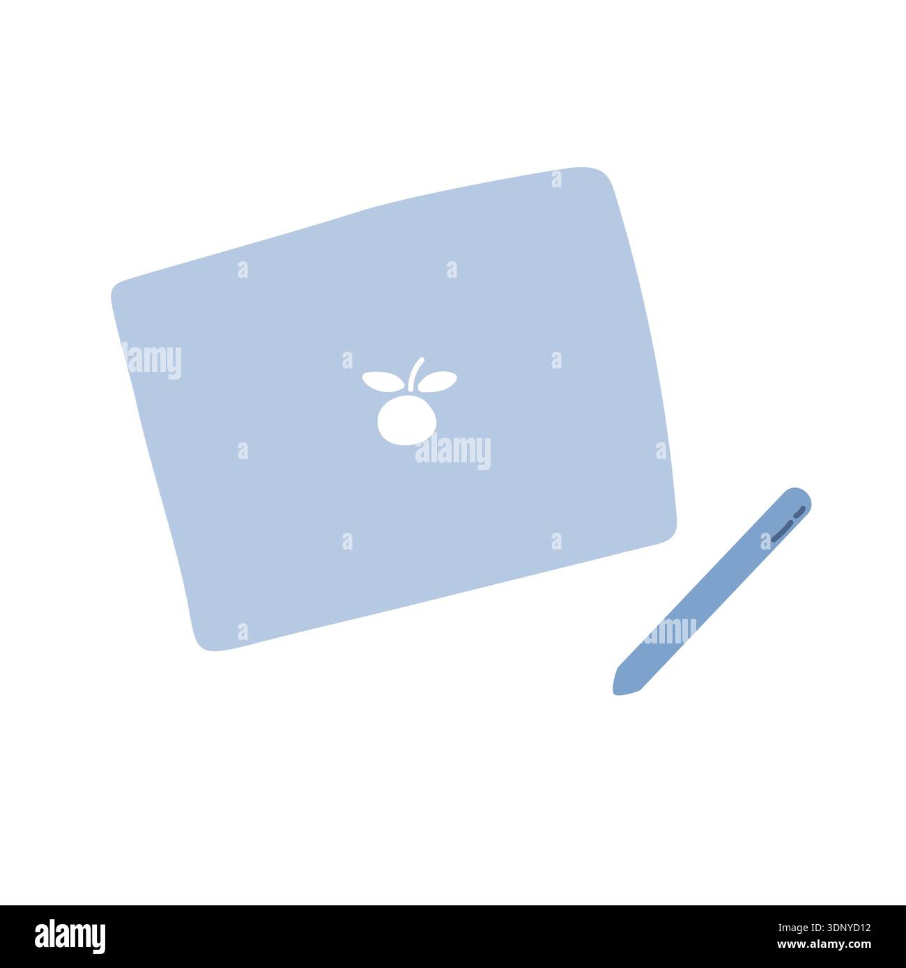 Icona tablet con logo divertente a forma di mela stilizzata con foglie e stilo. Illustrazione vettoriale per icone di app, startup tecnologiche Illustrazione Vettoriale