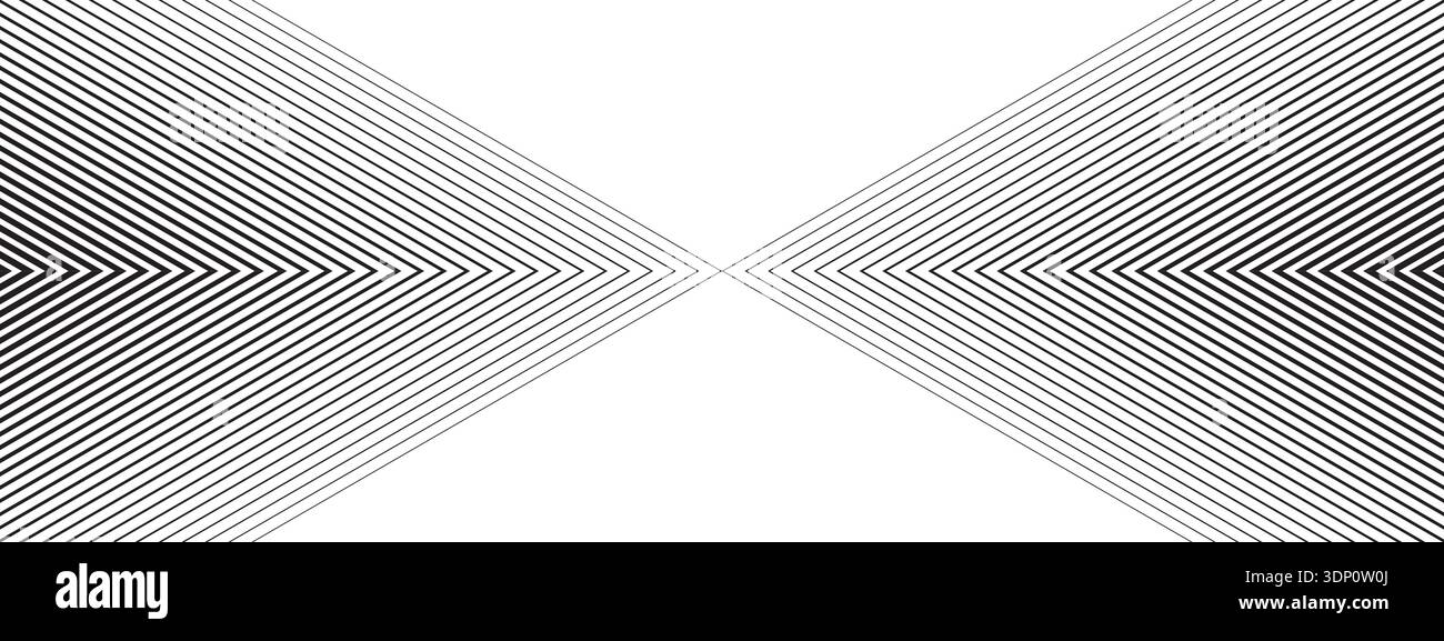 Frecce a freccia ripetute con spessore diverso che si muovono l'una verso l'altra. Avanti, velocità o sfondo di movimento. Stampa a strisce astratte. Minimalista Illustrazione Vettoriale