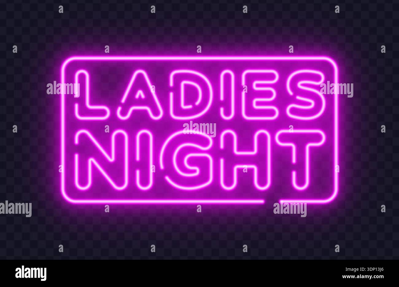 Illustrazione vettoriale al neon con il testo Ladies night che si illumina di rosa. Ideale per inviti a feste, eventi in club e promozioni per la vita notturna. Illustrazione Vettoriale