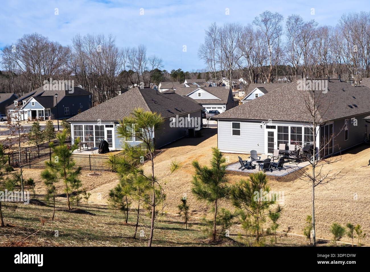 Clayton, Carolina del Nord, Stati Uniti. Le case unifamiliari nella Carolina si affacciano su oltre 55 comunità adulta attiva sviluppata da del Webb. Foto Stock