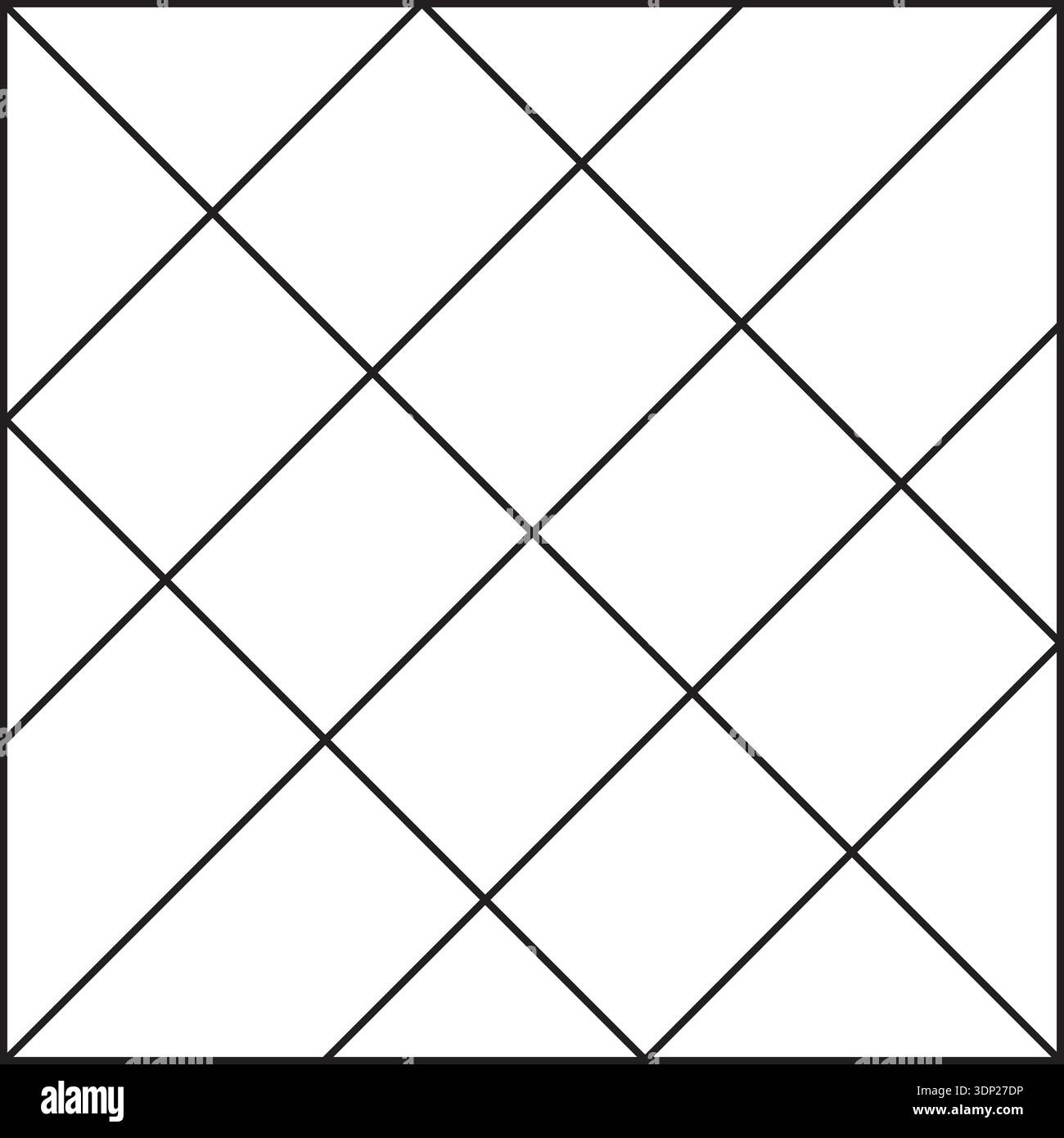 Layout della griglia quadrata con cinque linee diagonali e tre linee diagonali riflesse. Illustrazione Vettoriale