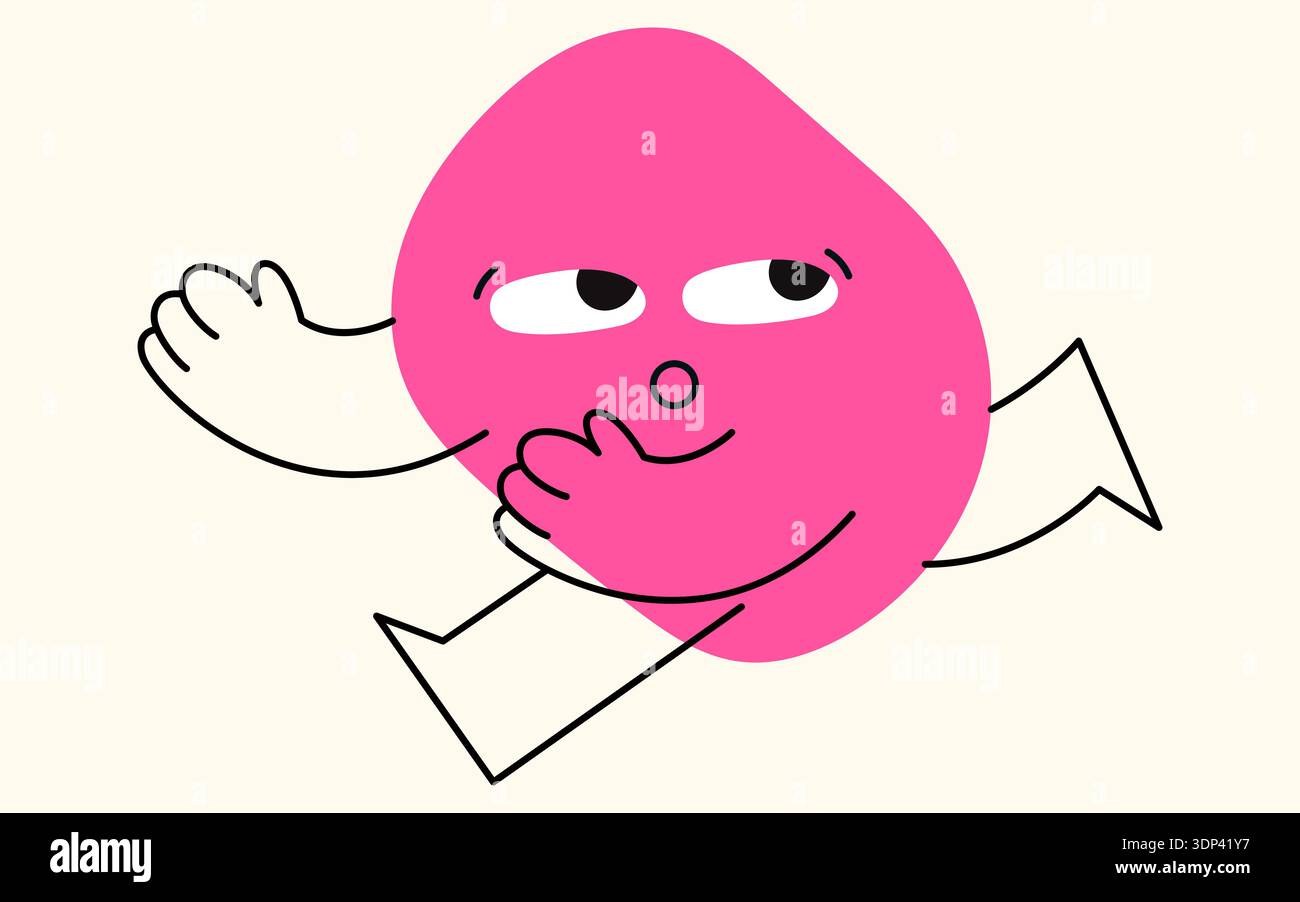 Figura geometrica magenta con sopracciglia, piccole braccia e gambe. Illustrazione Vettoriale