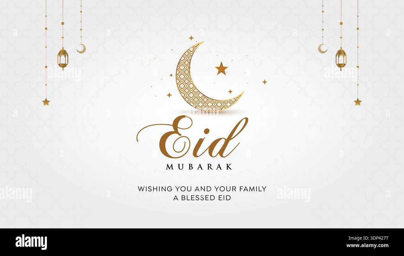 EID Mubarak Crescent Moon Illustration with Modern Islamic Greeting Design Illustrazione Vettoriale