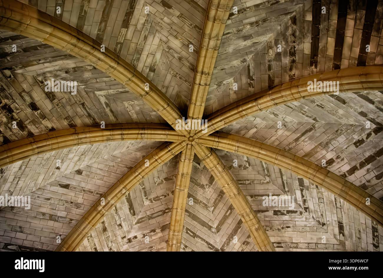 Lancing College Chapel, cripta con tetto alto a volta, West Sussex, Inghilterra. Foto Stock