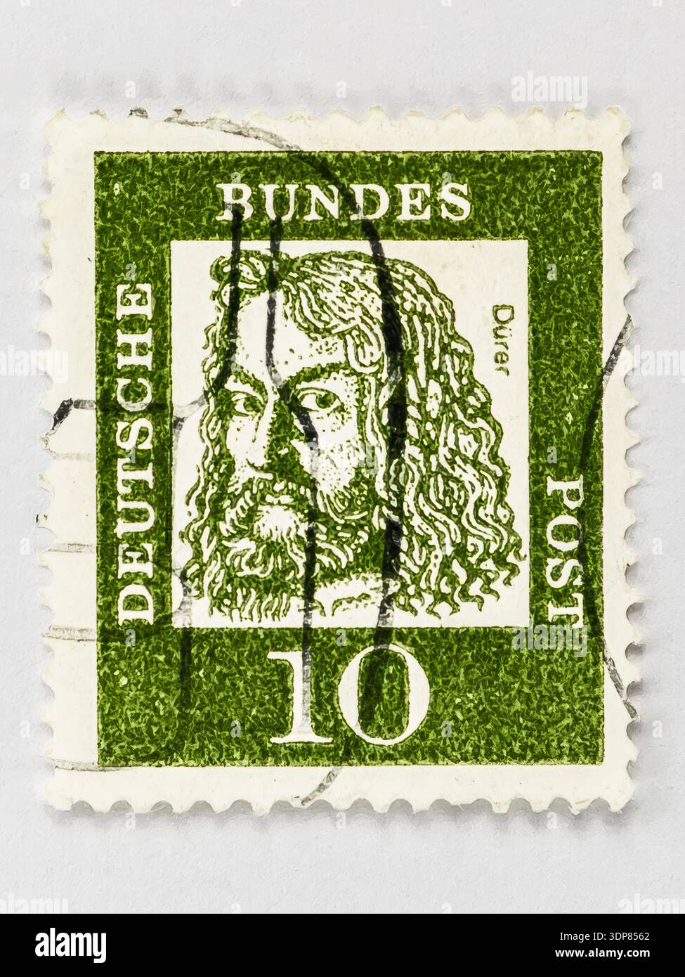 Albrecht Durer Ritratto artista rinascimentale tedesco Maestro Pittore incisore icona culturale! Questo elegante francobollo tedesco della Deutsche Bundespos Foto Stock