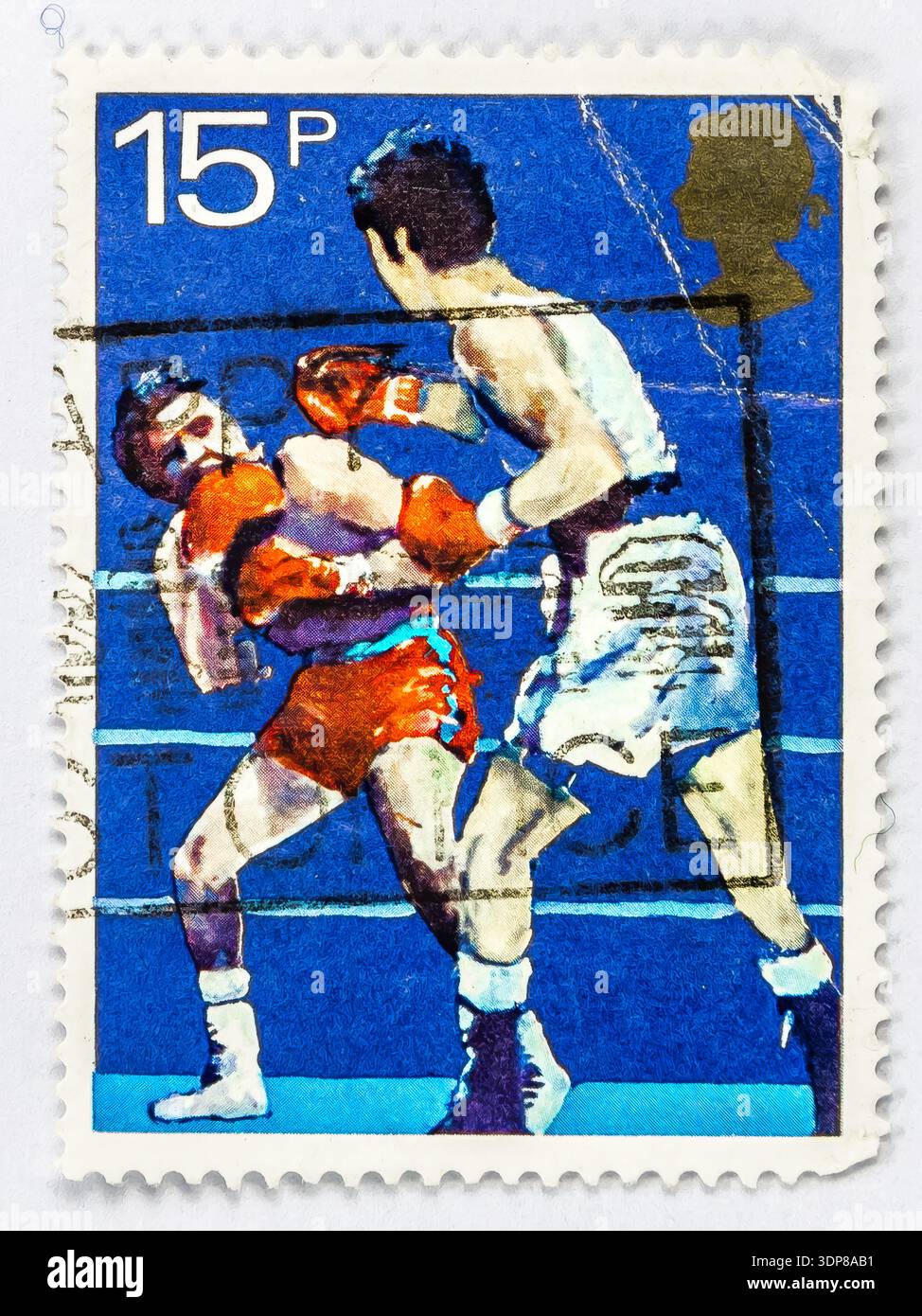 Francobollo vintage Heritage, campione sportivo di pugilato della Gran Bretagna! Questo potente francobollo commemorativo britannico è stato emesso Foto Stock