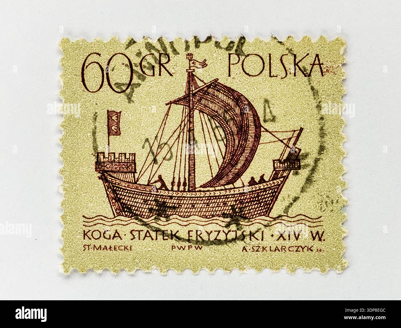 Polonia Cog nave medievale commercio anseatico marittimo storico Vela! Questo elegante francobollo commemorativo polacco emesso nel 1963-1965 come p Foto Stock
