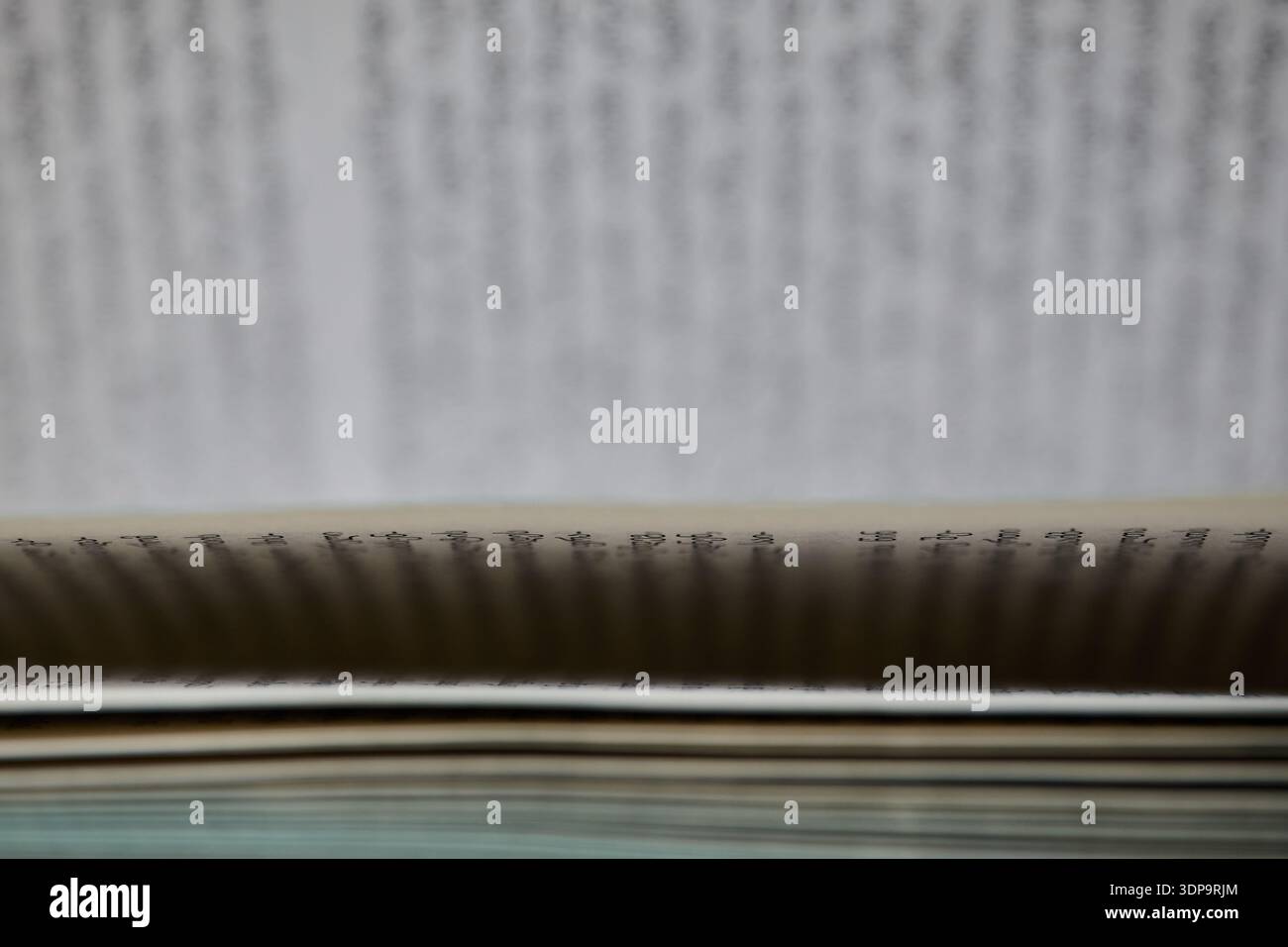 Primo piano estremo del testo dell'alfabeto georgiano stampato su carta invecchiata con profondità di campo ridotta Foto Stock