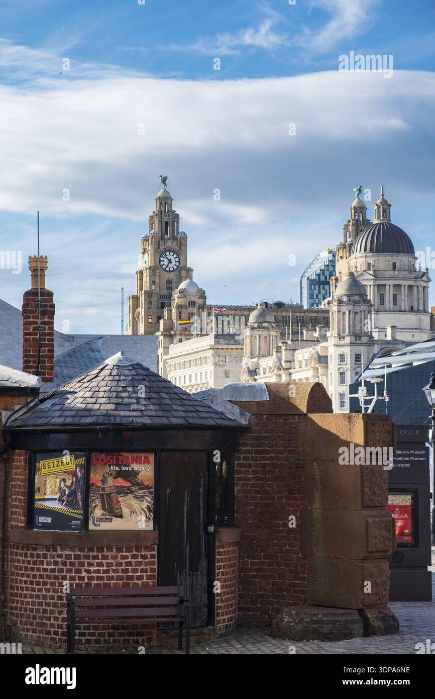 Liverpool, Regno Unito - 18 Luglio 2019: splendidi edifici intorno alle acque di Albert e Canning Docks di Liverpool è rinnovata docklands Foto Stock