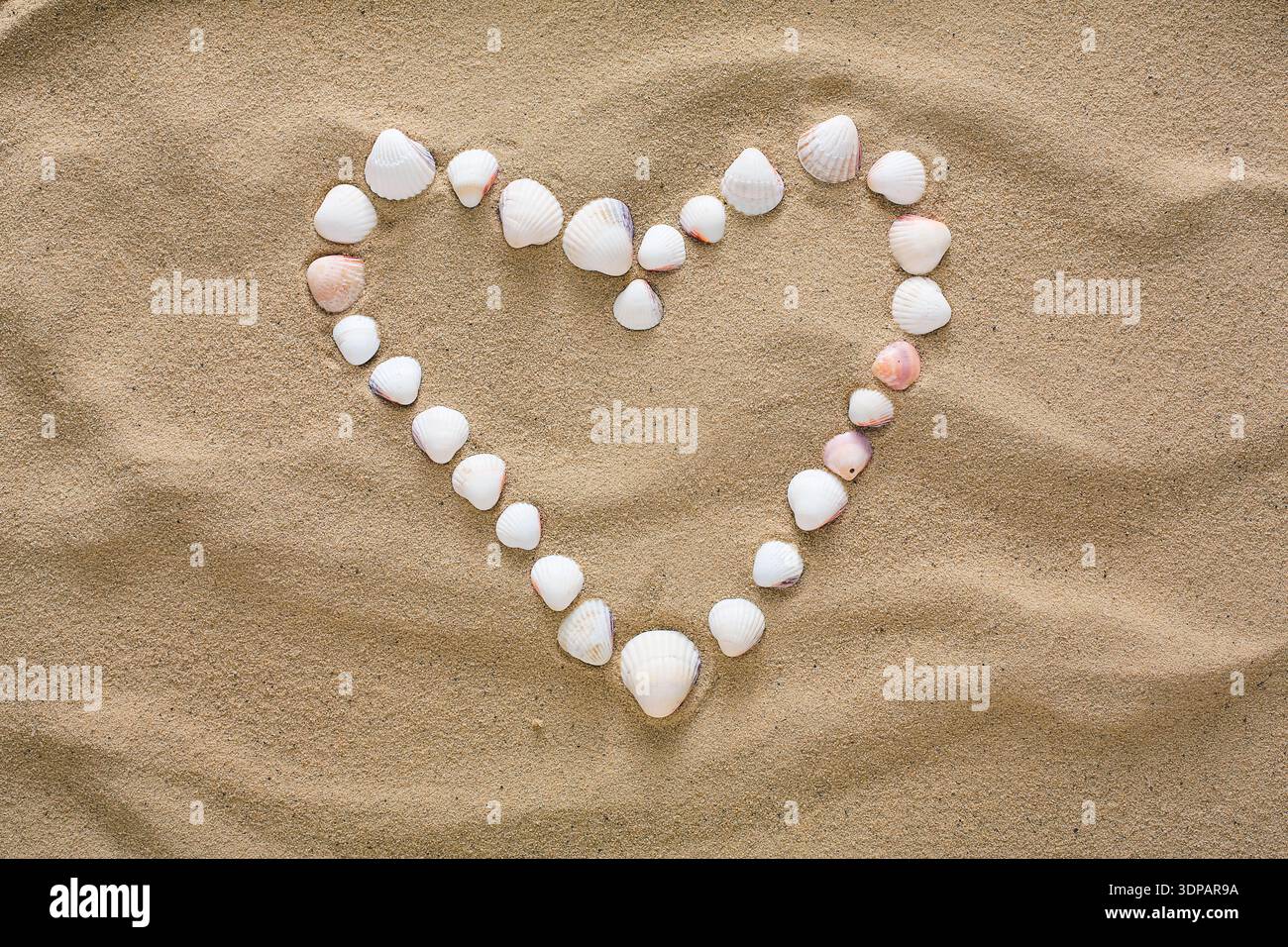 Cuore fatto di conchiglie di mare e ciottoli Foto Stock