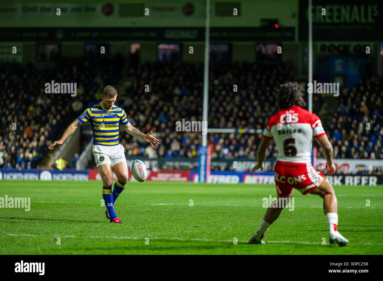 Marc Sneyd dei Warrington Wolves nel primo turno della Super League contro St Helens all'Halliwell Jones Stadium, Warrington, Inghilterra, 15 febbraio 2026 Foto Stock
