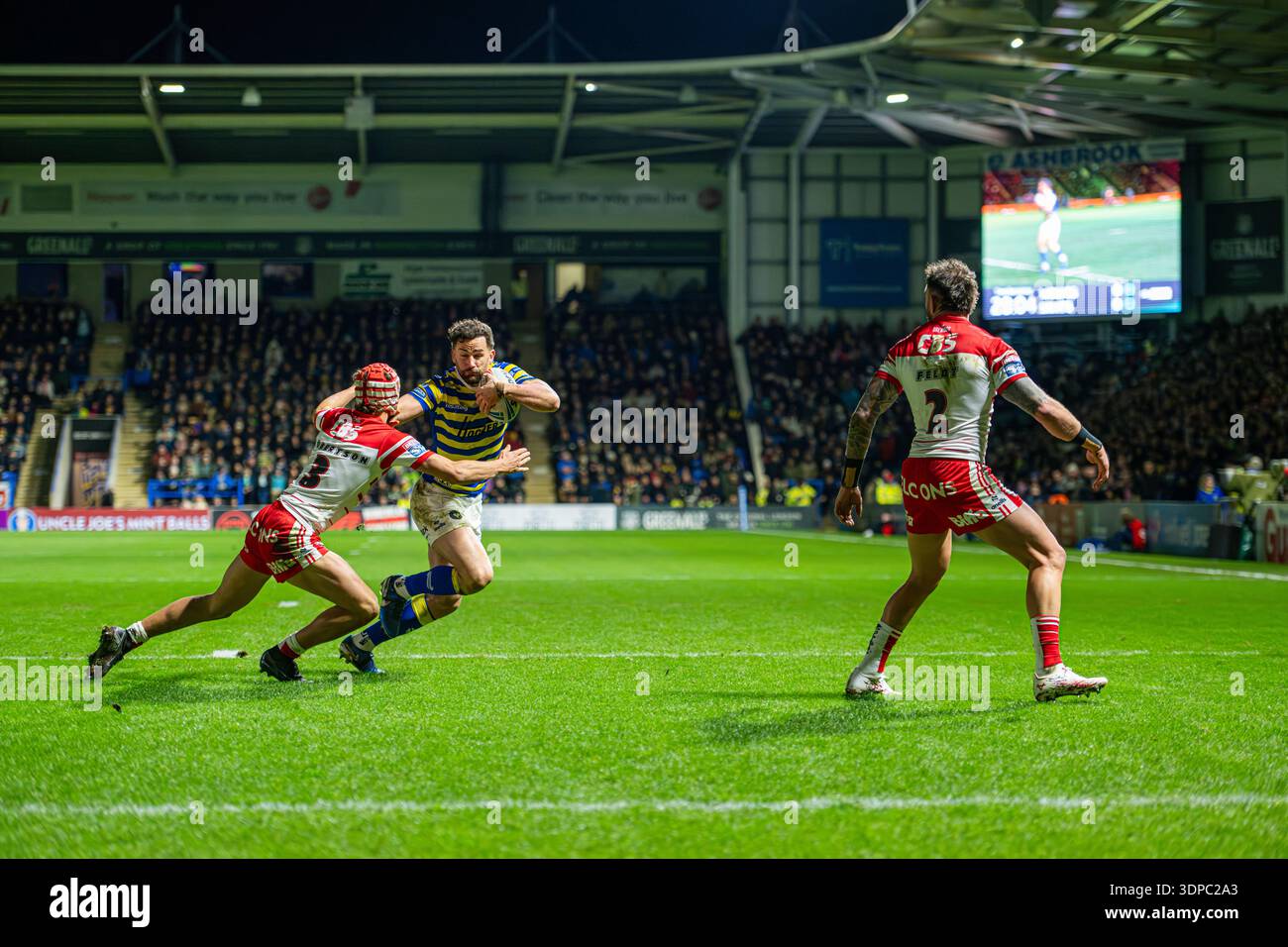 TOBY RE dei Warrington Wolves nel primo turno della Betfred Super League contro i St Helens all'Halliwell Jones Stadium, Warrington, Inghilterra, 15 febbraio Foto Stock