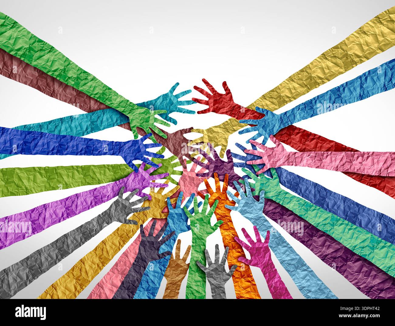 Il concetto di appartenenza e inclusione come simbolo per appartenere e l'accettazione e l'integrazione con la diversità e il sostegno di culture diverse come razze diverse Foto Stock