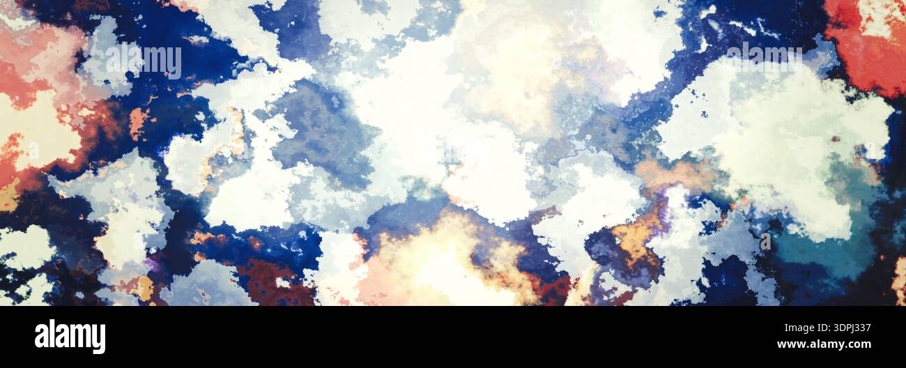 Sfondo con struttura ad acquerello nuvola astratta con motivo marmorizzato blu e crema, superficie morbida e organica adatta per temi cielo, sovrapposizioni, sfondi, Foto Stock