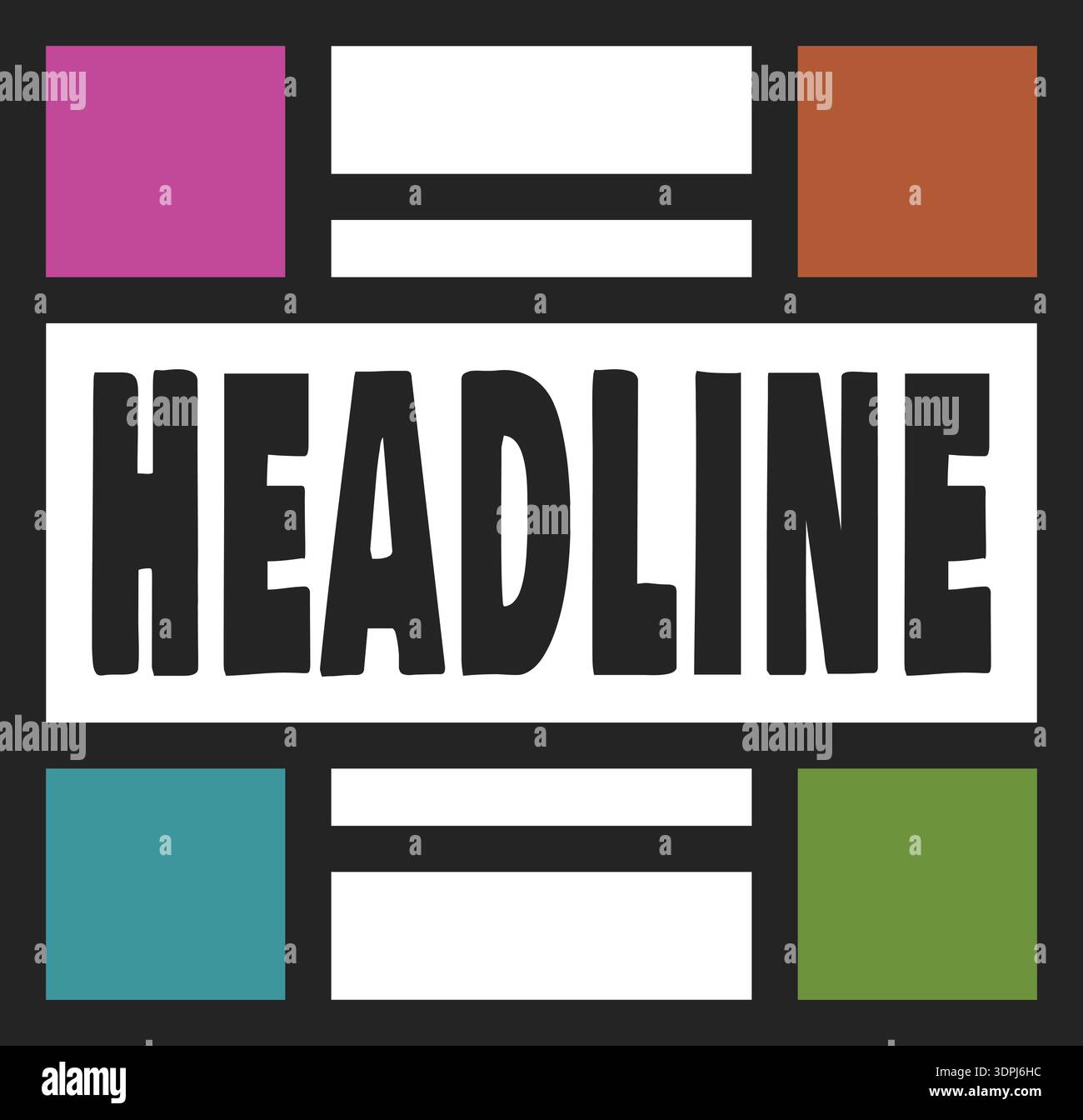 Layout in stile poster con testo del titolo e blocchi colorati disposti come una copertina di riviste Illustrazione Vettoriale
