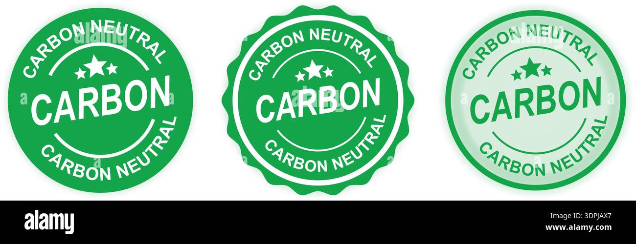 Set di badge di certificazione ecologica ecologica neutro al carbonio – etichette di prodotti sostenibili, sigillo ambientale, raccolta di timbri per imballaggi organici Illustrazione Vettoriale