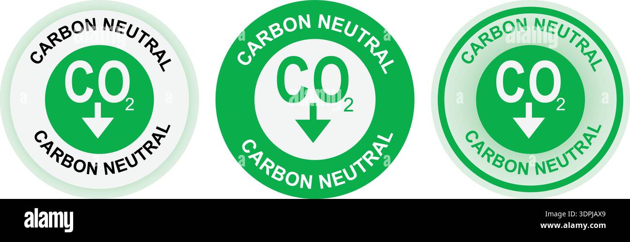 Logo di riduzione della CO2 a emissioni neutre – etichetta ecologica senza emissioni timbro di certificazione di sostenibilità verde per il marchio dei prodotti per l'imballaggio Illustrazione Vettoriale