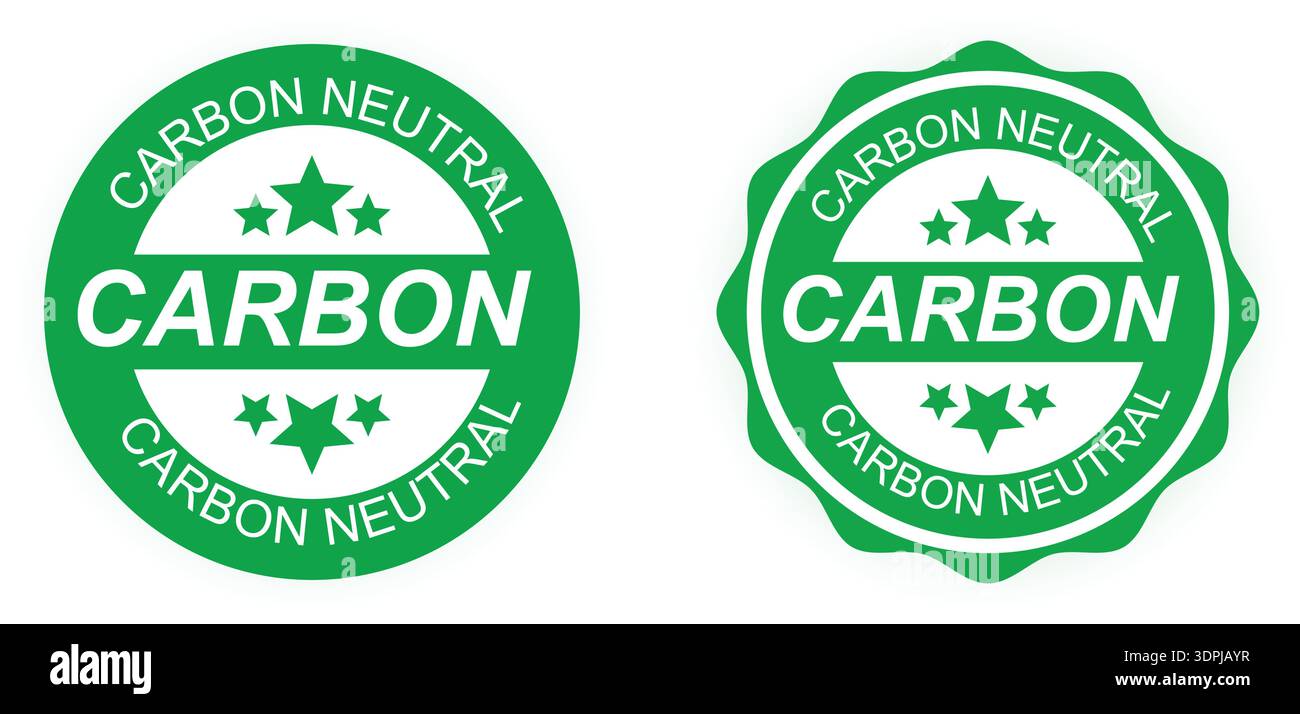 Logo di certificazione neutro dal carbonio etichetta ecologica del prodotto, timbro ambientale sostenibile per l'imballaggio e il branding Illustrazione Vettoriale
