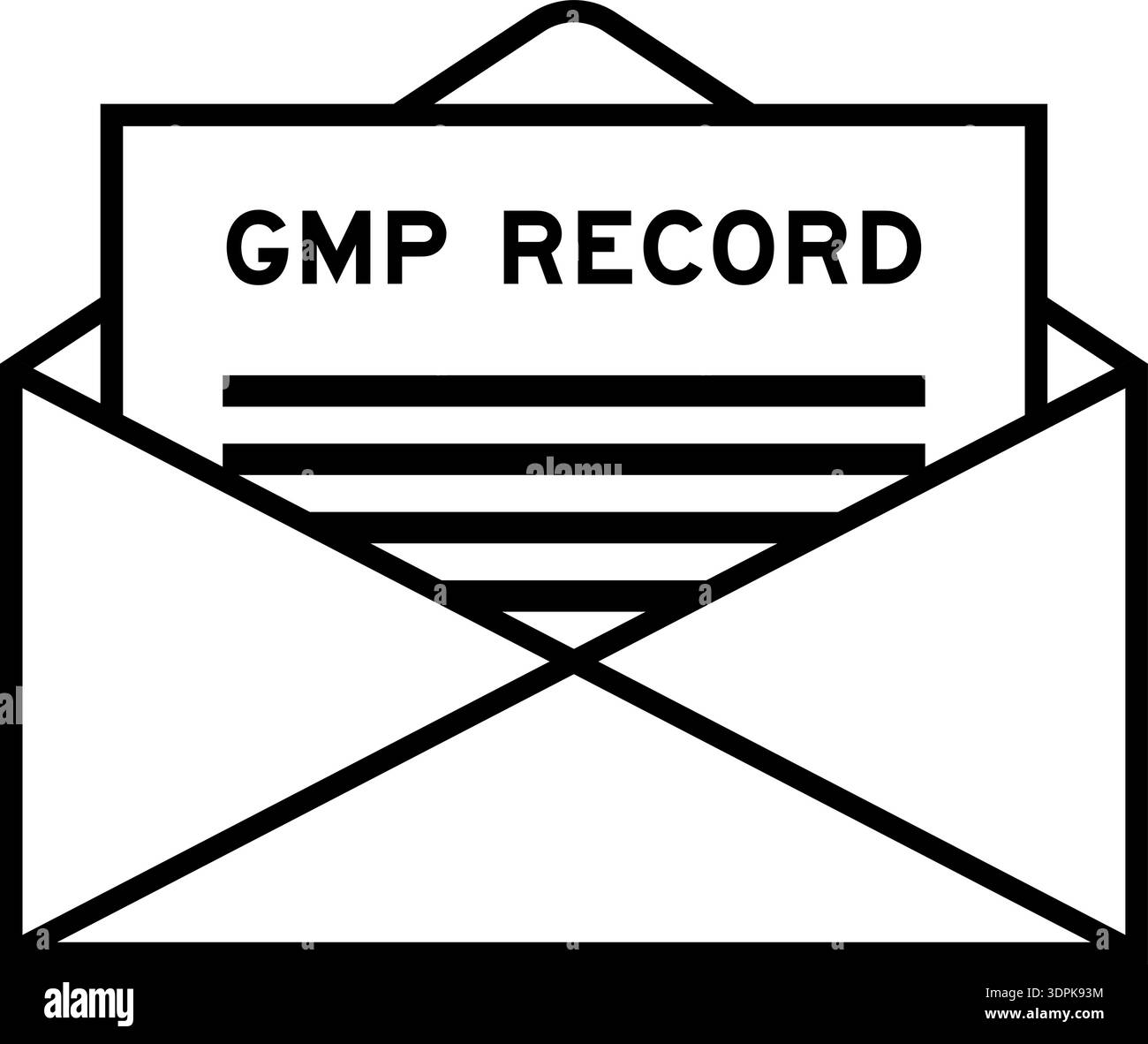 Busta e lettera con la parola GMP (abbreviazione di Good Manufacturing Practice) registrano come titolo Illustrazione Vettoriale