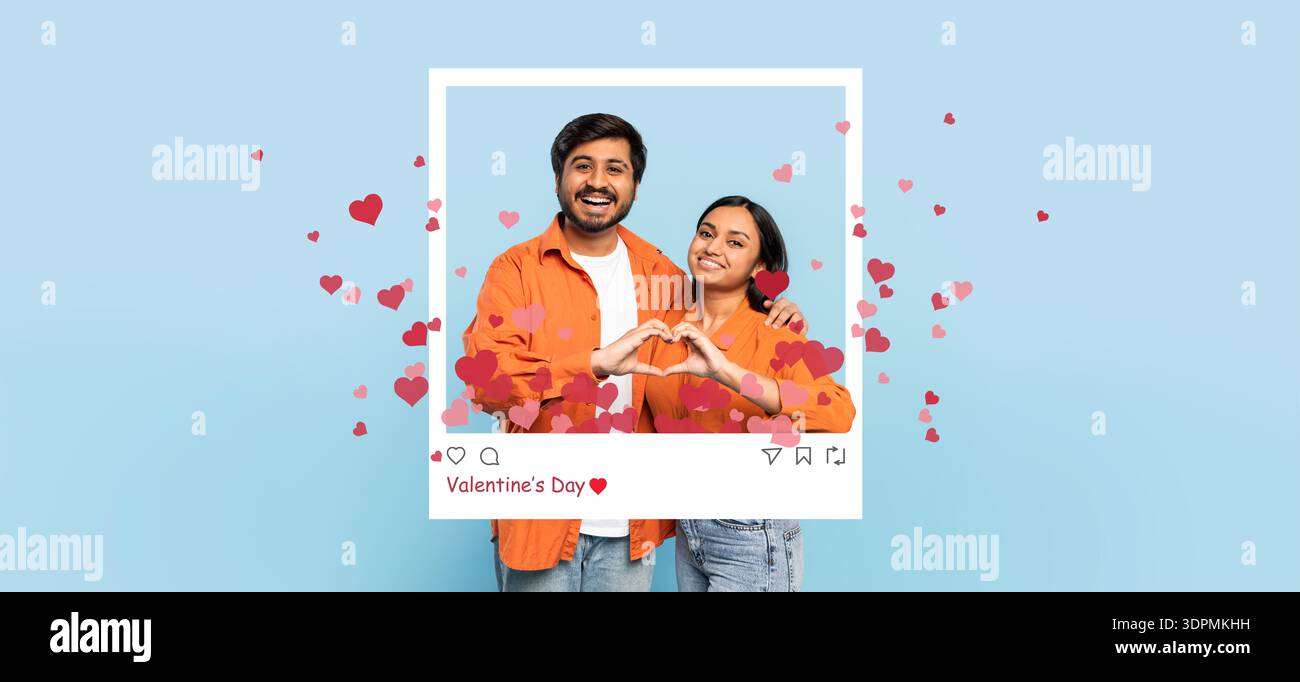 Coppia prende un Selfie per San Valentino ed esprime amore in un modo divertente Foto Stock