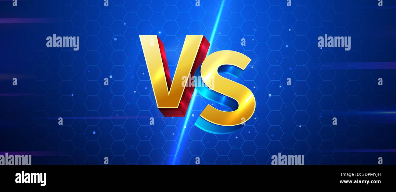 Confronto tra sfondo dinamico e sfondo dello schermo, con lettere dorate 3D su un futuristico motivo esagonale blu. Illustrazione vettoriale. Illustrazione Vettoriale