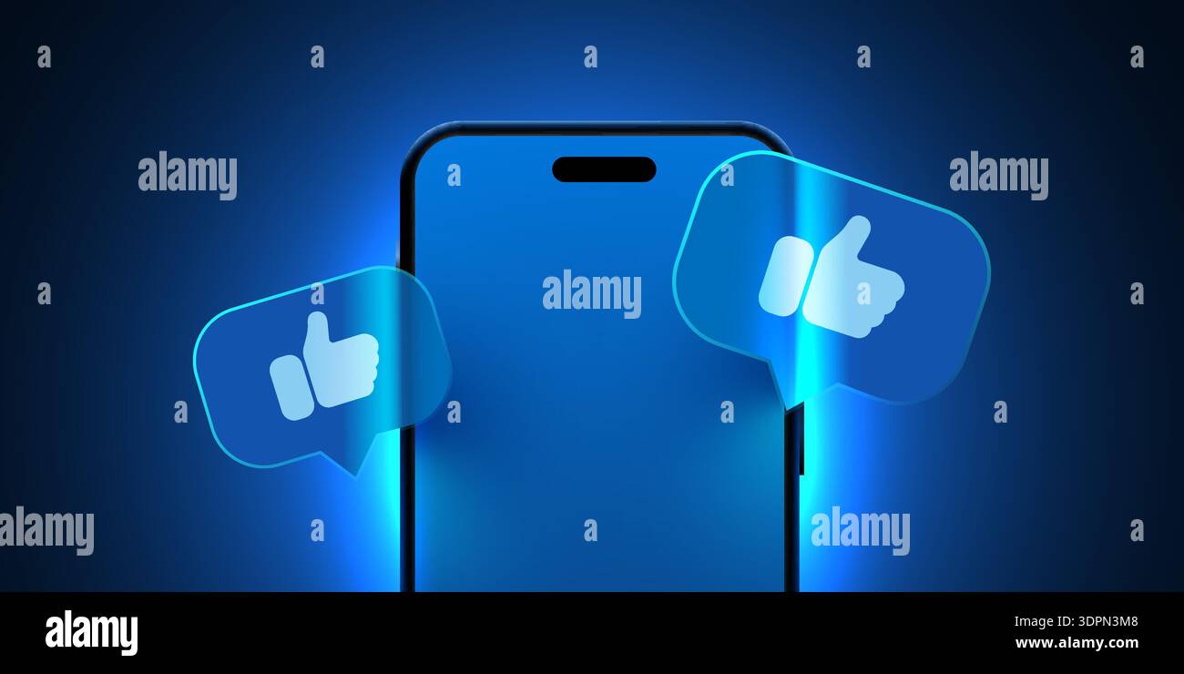 Smartphone moderno con icone brillanti per il coinvolgimento dei social media. Un elegante concetto digitale. Illustrazione vettoriale Illustrazione Vettoriale