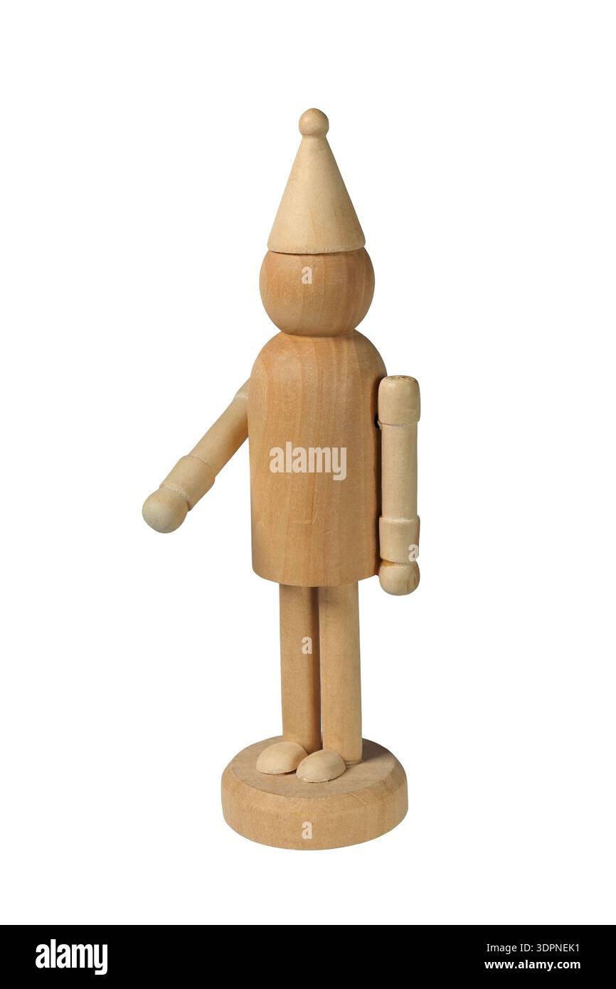 Bambola con piolo di legno con la mano destra alzata per una stretta di mano Foto Stock
