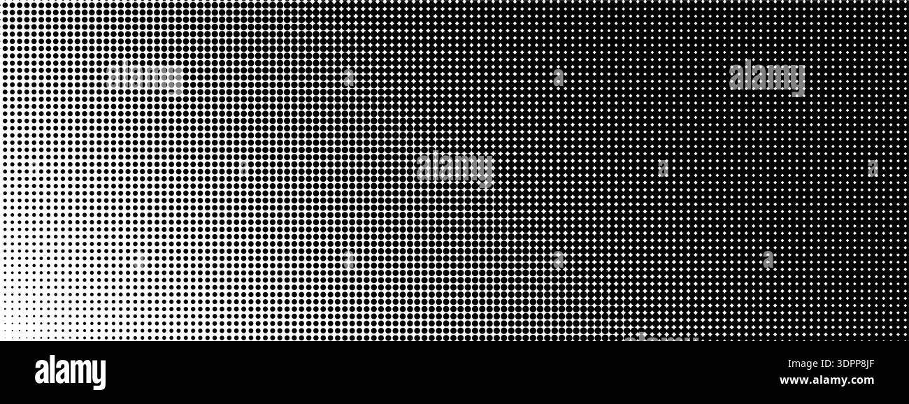 Sfondo con mezzitoni sfumati. Motivo a punti polka sbiadito. Sfondo con disturbo, granulosità, pixel o texture a mosaico. Stampa moderna e grintosa. Modello di pagina anime. Illustrazione grafica vettoriale. Illustrazione Vettoriale
