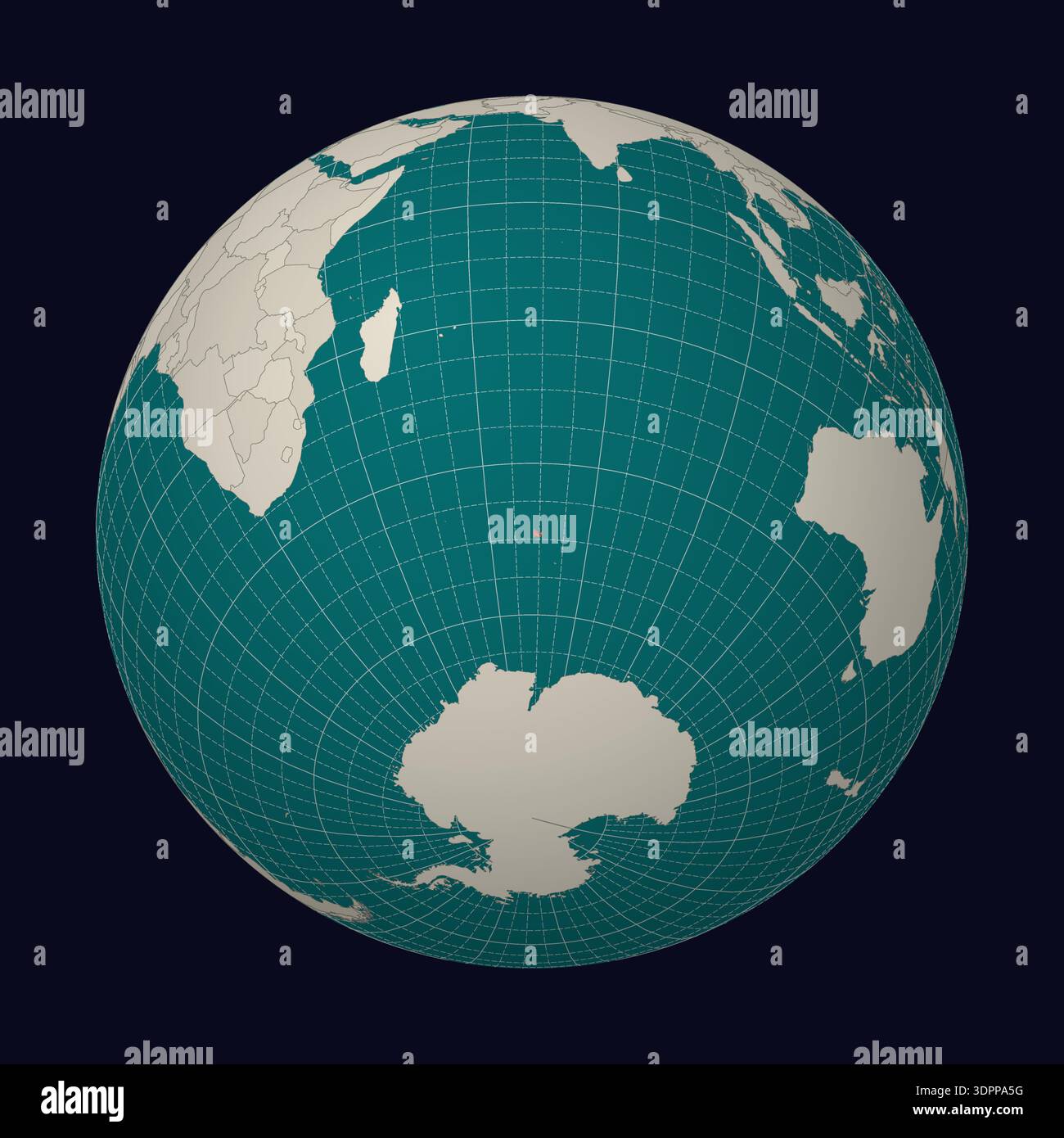Terre francesi meridionali e antartiche sulla mappa. Globo incentrato sulle Terre australi e antartiche francesi. Posizione del paese sulla mappa del mondo. Illustrazione Vettoriale