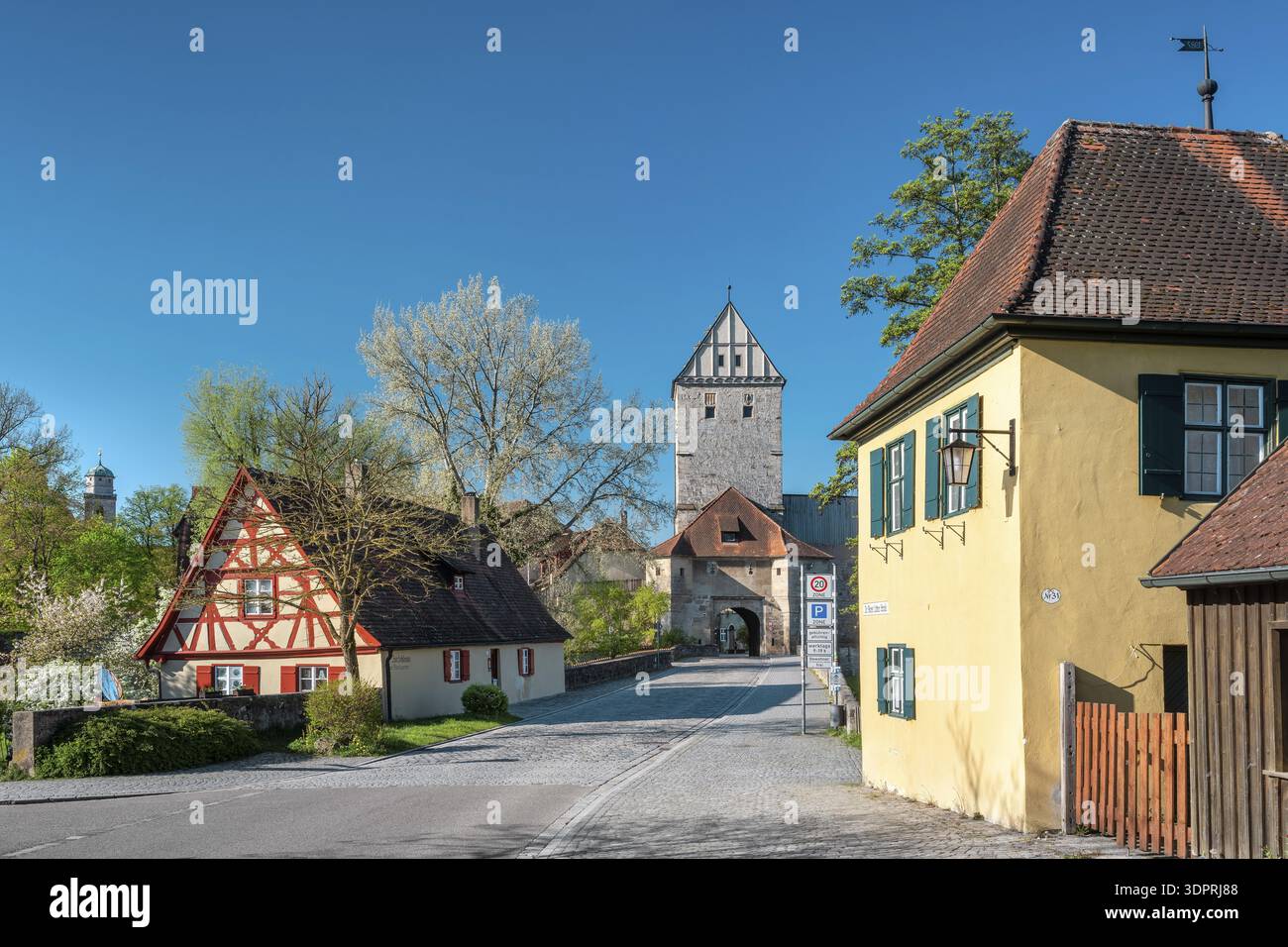 DAS Rothenburger Tor, Romantic Road, Dinkelsbuehl, Media Franconia, Franconia, Baviera, Germania Foto Stock