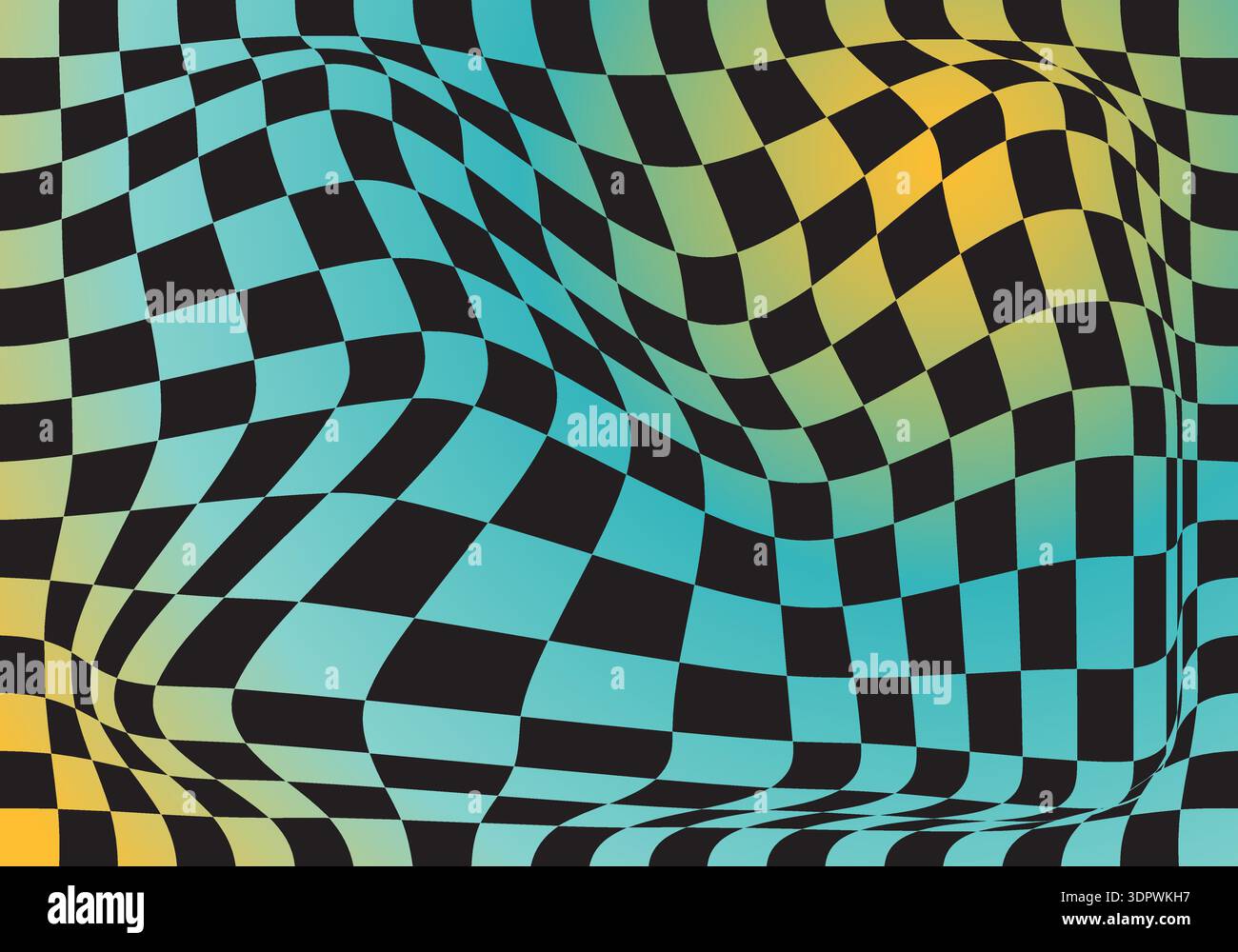 Sfondo astratto a scacchi con quadrati distorti. Trippy colorato anni '1970 Illustrazione Vettoriale
