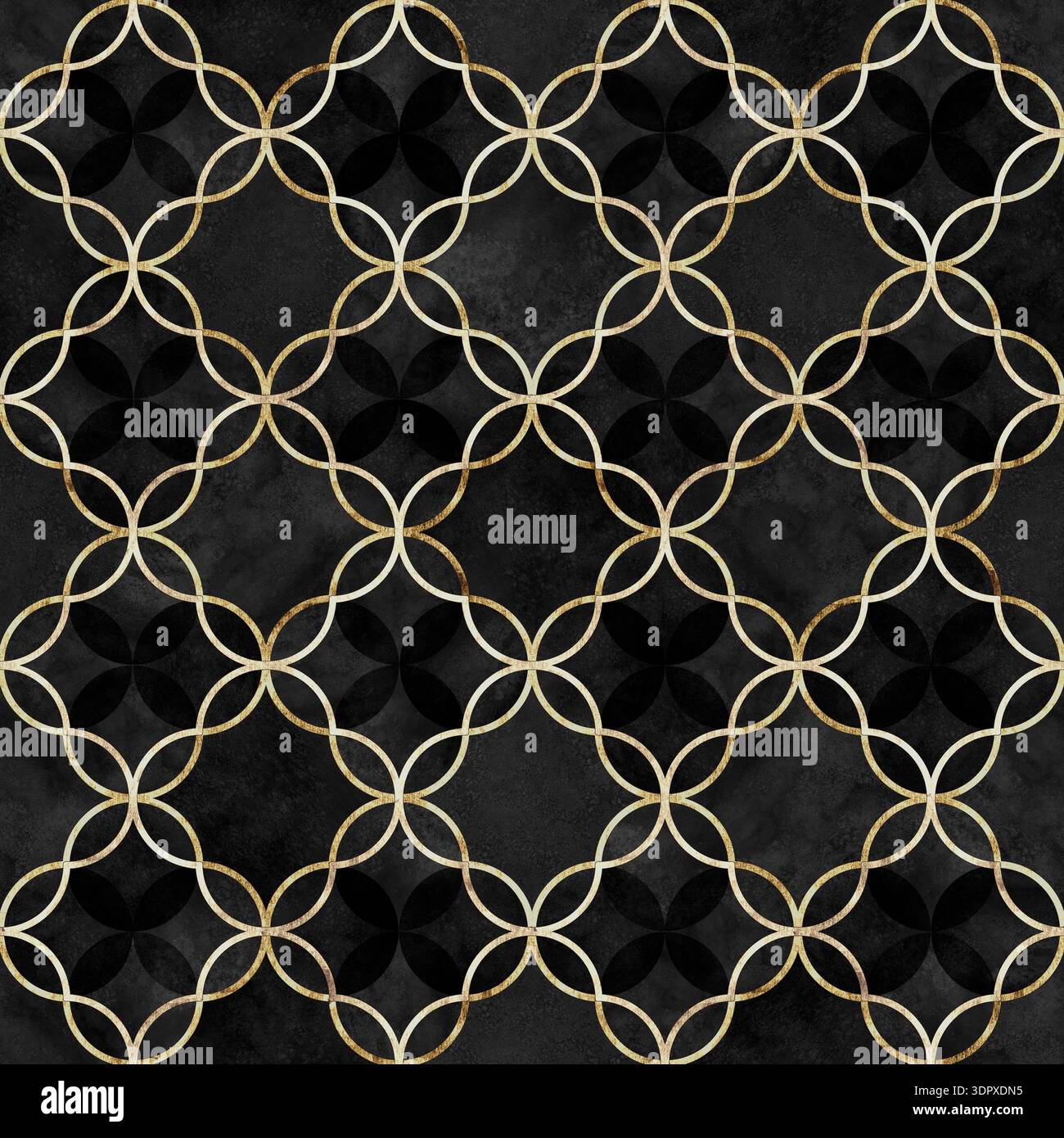 Motivo geometrico con traliccio acquerello senza cuciture con sfondo nero testurizzato e elegante contorno dorato. Design geometrico decorativo per carta da parati, testo Foto Stock