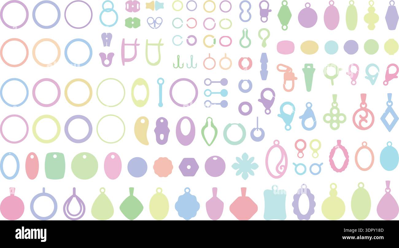 Ciondolo e orecchini Pastel Jewelry Shapes Set vettoriale della collezione isolato su sfondo bianco Illustrazione Vettoriale
