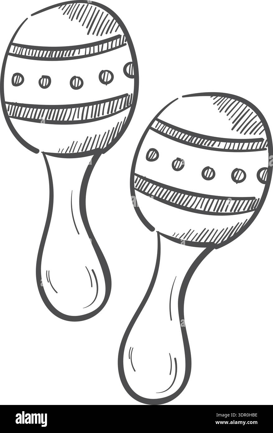 Maracas doodle. Strumento musicale messicano disegnato a mano Illustrazione Vettoriale